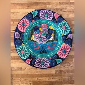 Talavera Floral Birds Blue/multicolor Hand Paint Mexican Pottery Art Plate